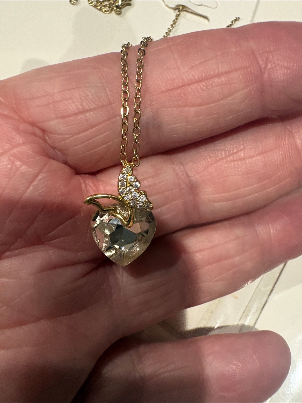 Gold Heart Crystal Pendant Necklace - Women Jewelry